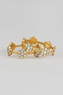 Gold Finish Mother Of Pearl Bangles (Set Of 2)