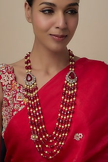 Gold Finish Moissanite & Ruby Stone Long Necklace