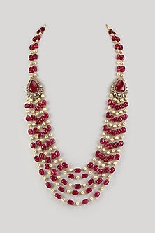 Gold Finish Moissanite & Ruby Stone Long Necklace