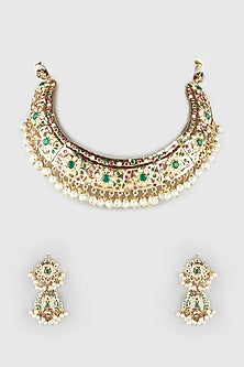 Gold Finish Beaded Choker Necklace Set