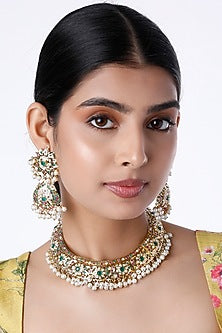 Gold Finish Beaded Choker Necklace Set