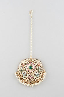 Gold Finish Pearl Maang Tikka