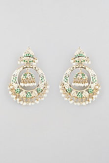 Gold Finish Chandbali Earrings With Pearls