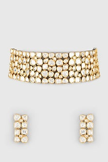 Gold Finish Kundan Polki Choker Necklace Set