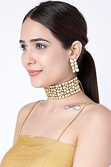 Gold Finish Kundan Polki Choker Necklace Set