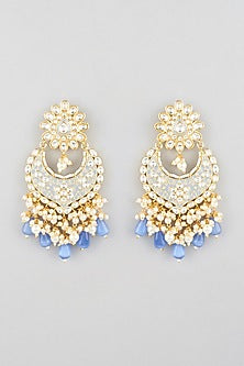Gold Finish Kundan Polki Meenakari Earrings