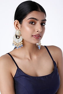 Gold Finish Kundan Polki Meenakari Earrings