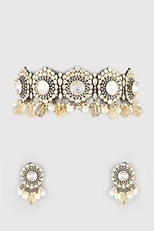 Gold Finish Kundan Polki Choker Necklace Set