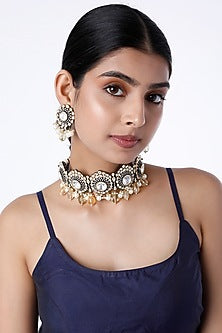 Gold Finish Kundan Polki Choker Necklace Set