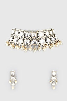 Gold Finish Faux Diamond Choker Necklace Set