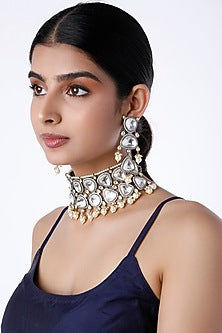 Gold Finish Faux Diamond Choker Necklace Set