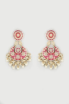 Gold Finish Meenakari Chandbali Earrings