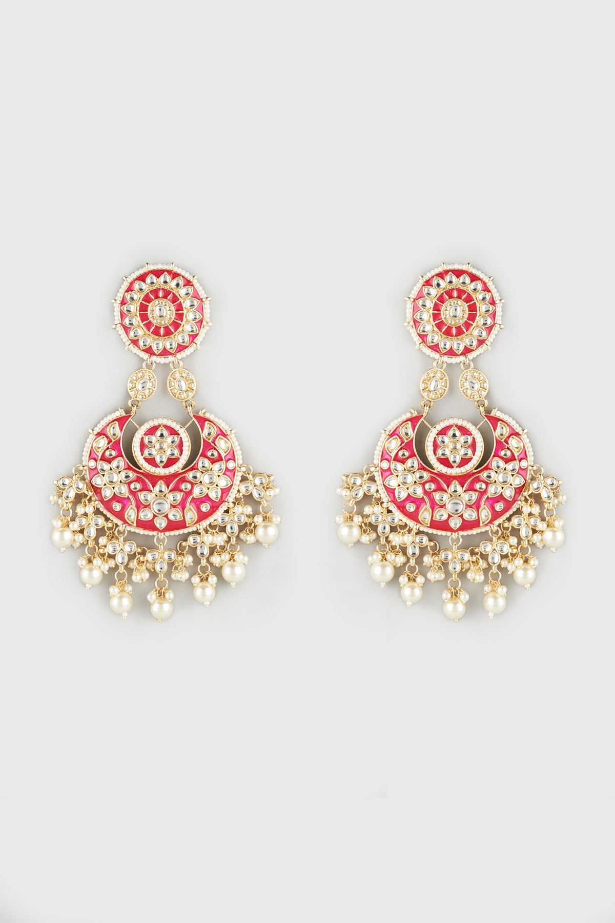 Gold Finish Meenakari Chandbali Earrings