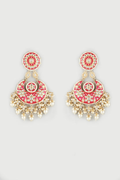 Gold Finish Meenakari Chandbali Earrings