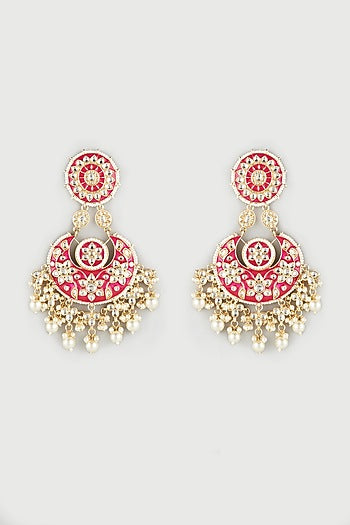 Gold Finish Meenakari Chandbali Earrings