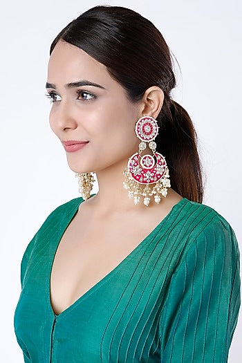 Gold Finish Meenakari Chandbali Earrings