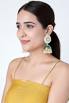 Gold Finish Pearl Meenakari Jhumkas