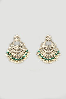 Gold Finish Kundan Polki Meenakari Chandbali Earrings