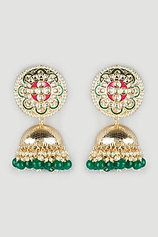 Gold Finish Pearl Chandbali Jhumkas