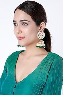Gold Finish Pearl Chandbali Jhumkas