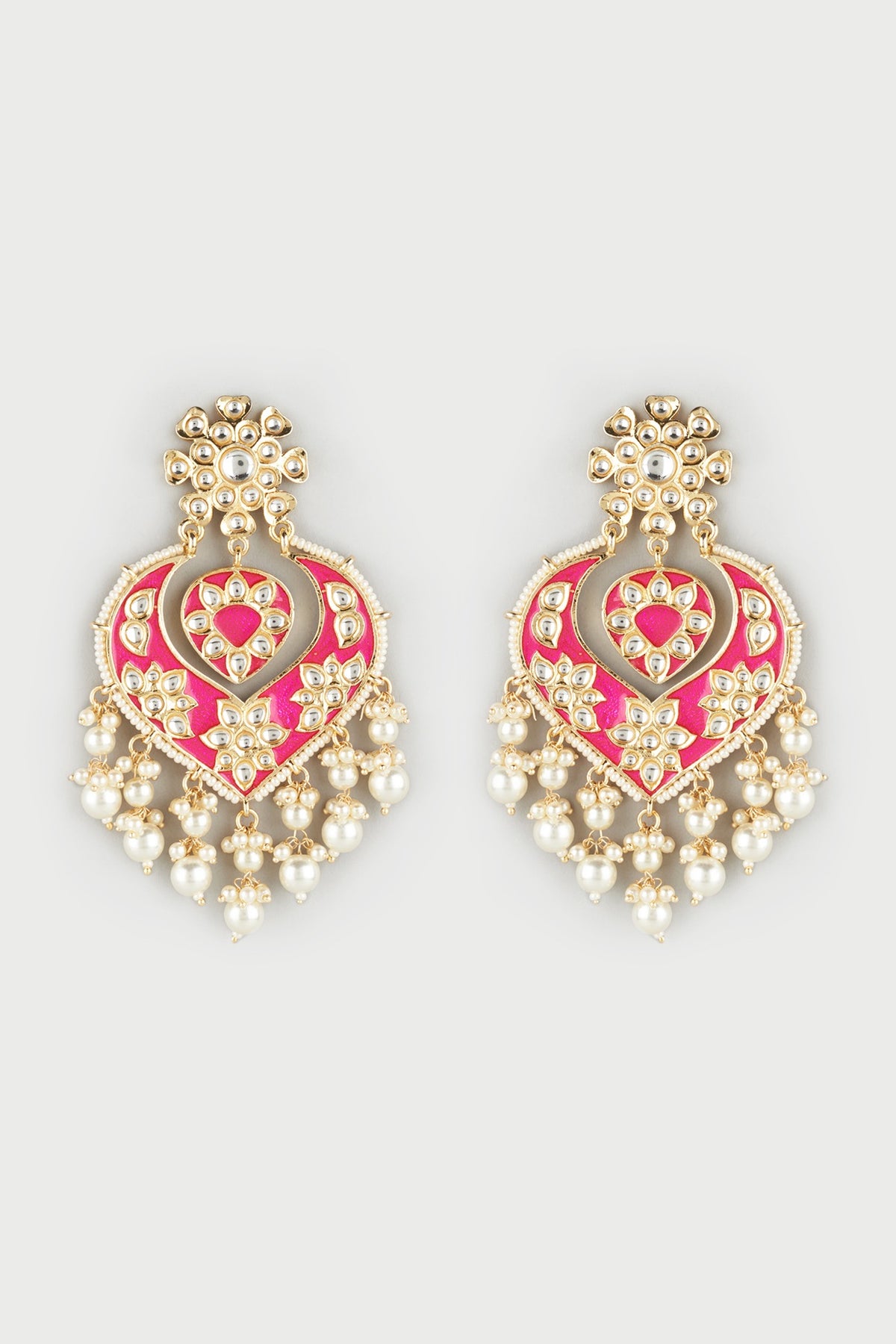 Gold Finish Pearl & Kundan Polki Meenakari Earrings
