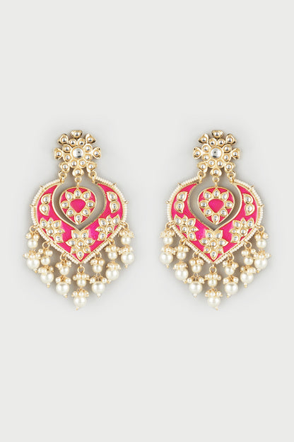 Gold Finish Pearl & Kundan Polki Meenakari Earrings
