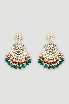 Gold Finish Green Beaded Chandbali Earrings