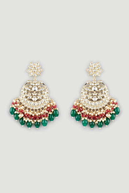 Gold Finish Green Beaded Chandbali Earrings