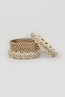 Gold Finish Pearl Bangles (Set Of 8)