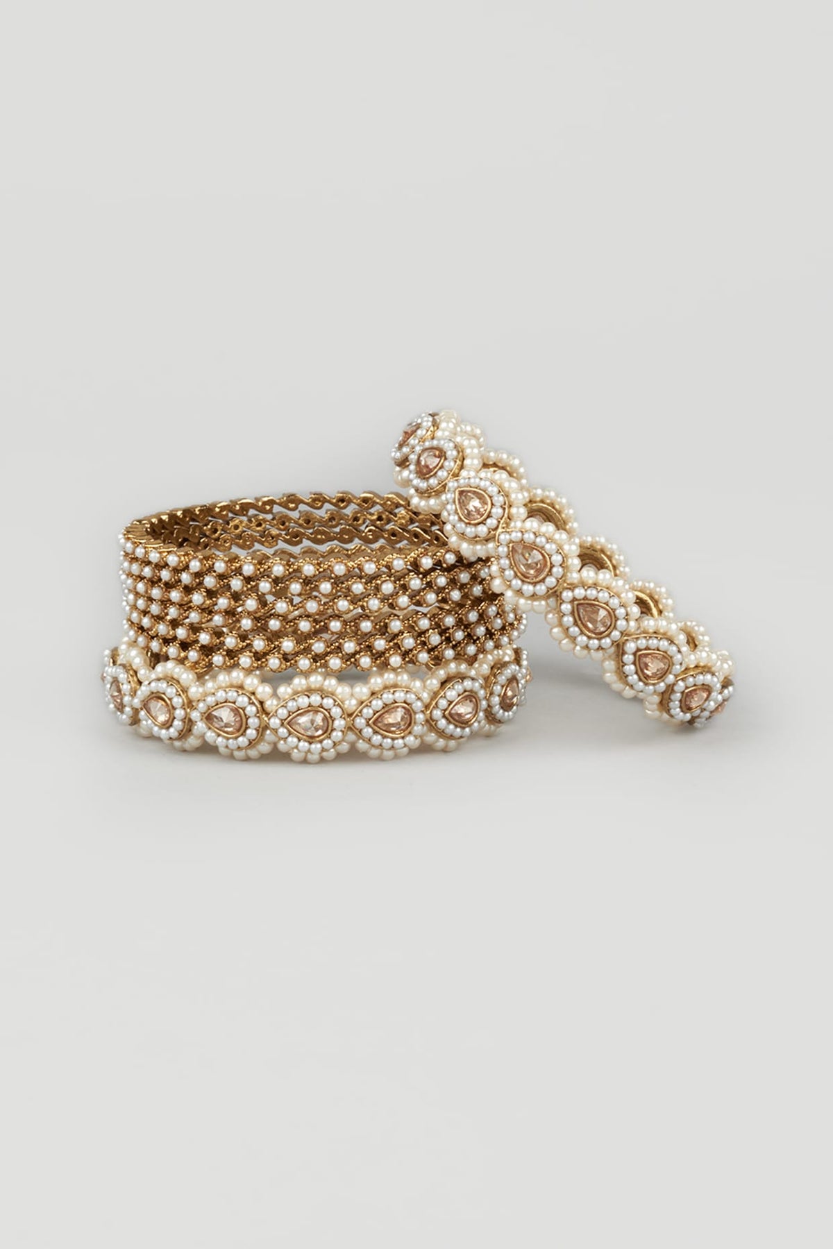 Gold Finish Pearl Bangles (Set Of 8)