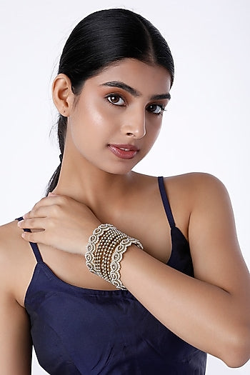 Gold Finish Pearl Bangles (Set Of 8)
