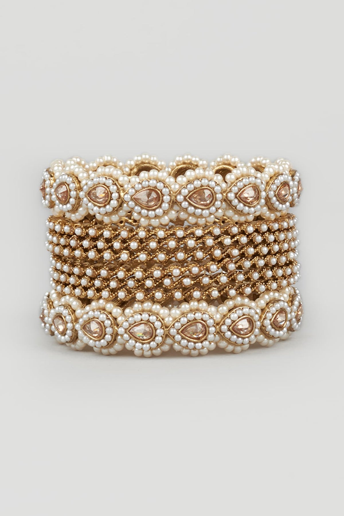 Gold Finish Pearl Bangles (Set Of 8)