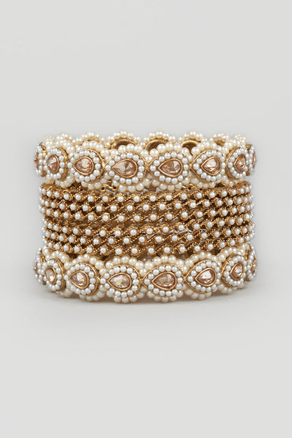 Gold Finish Pearl Bangles (Set Of 8)