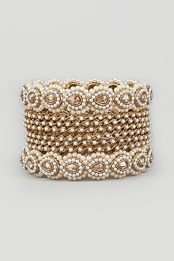 Gold Finish Pearl Bangles (Set Of 8)