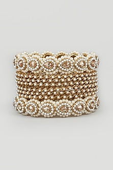 Gold Finish Pearl Bangles (Set Of 8)