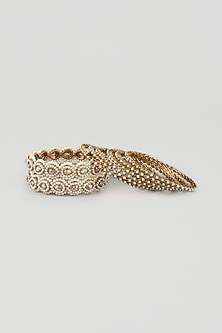 Gold Finish Pearl Bangles (Set Of 8)