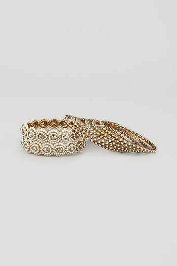 Gold Finish Pearl Bangles (Set Of 8)