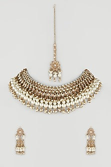 Gold Finish Kundan Polki Choker Necklace Set