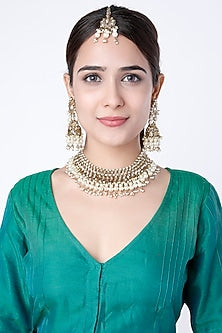 Gold Finish Kundan Polki Choker Necklace Set