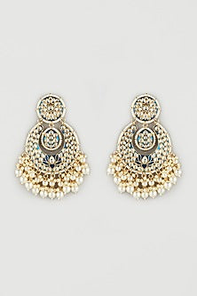 Gold Finish Meenakari Chandbali Earrings With Maang Tikka