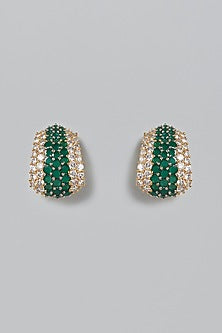 Gold Finish Emerald Stud Earrings