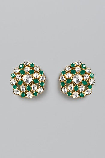Gold Finish Emerald & Kundan Stud Earrings