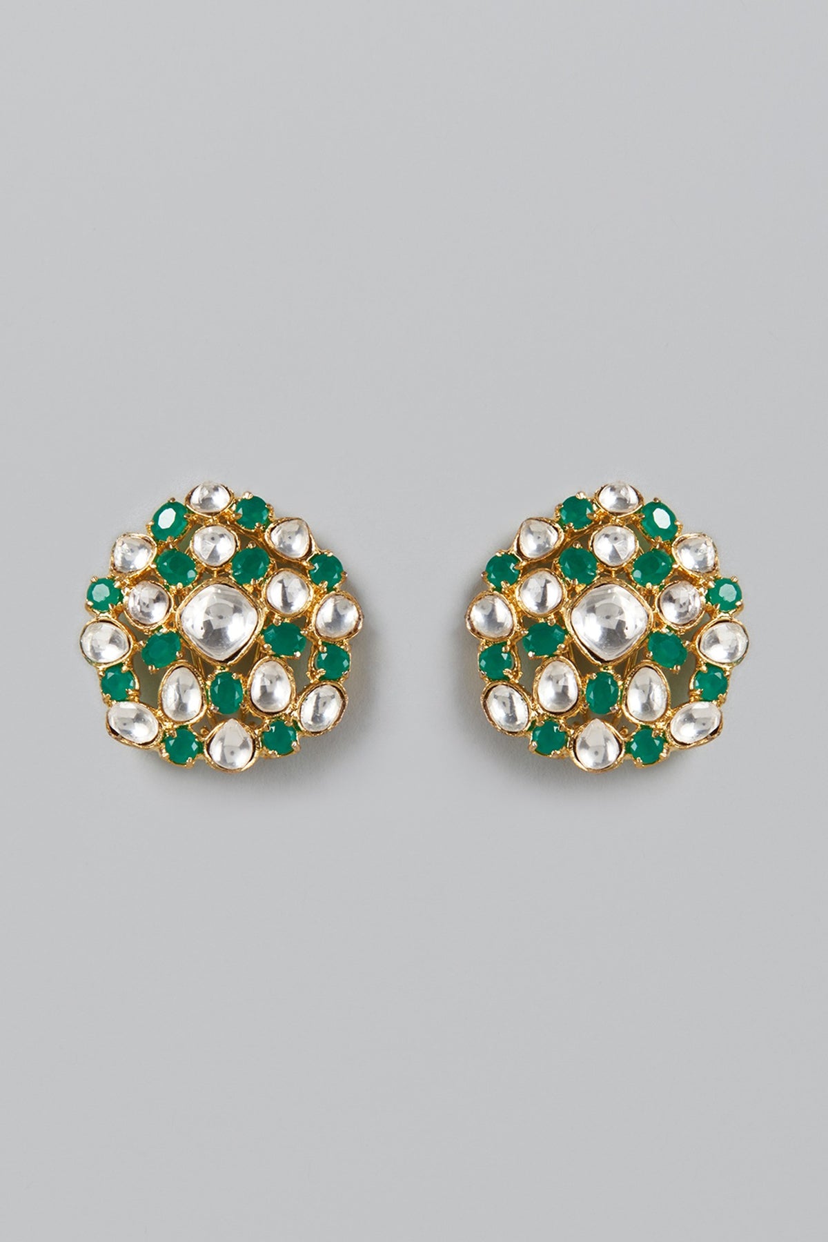 Gold Finish Emerald & Kundan Stud Earrings