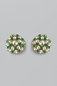 Gold Finish Emerald & Kundan Stud Earrings