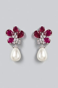 Gold Finish Ruby Dangler Earrings