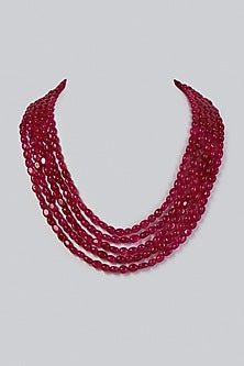 Long Layered Ruby & Pearls Necklace