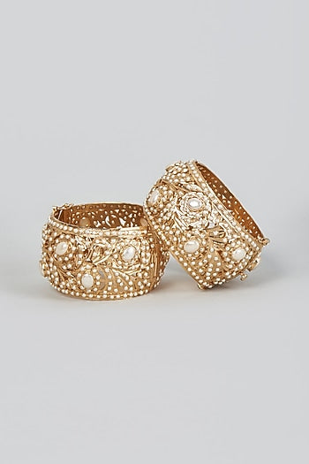 Gold Finish Jadau Pearls Bangles (Set of 2)