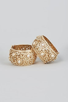 Gold Finish Jadau Pearls Bangles (Set of 2)