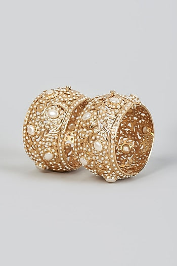 Gold Finish Jadau Pearls Bangles (Set of 2)