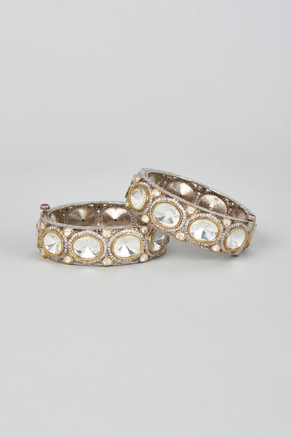 Two Tone Finish Kundan Polki Bangles (Set of 2)
